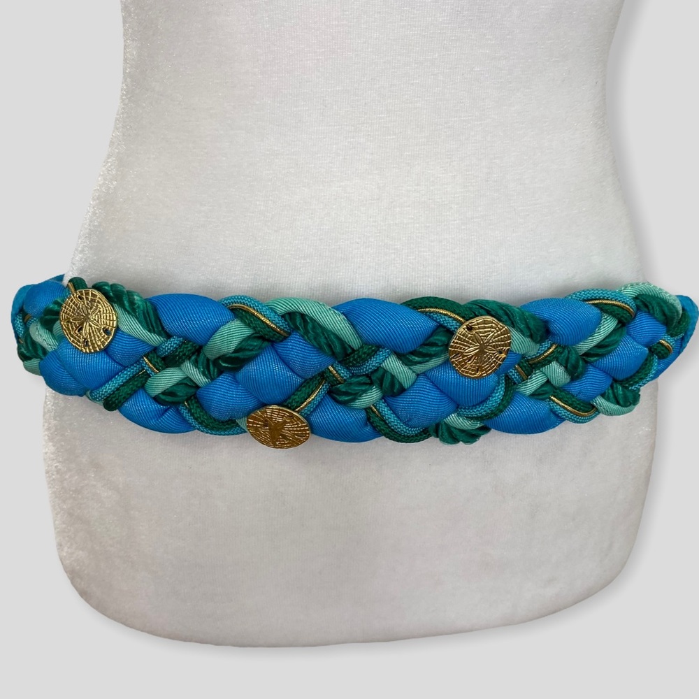 Vintage Unique Braided Turquoise Gold Sand Dollar Stretchy Belt